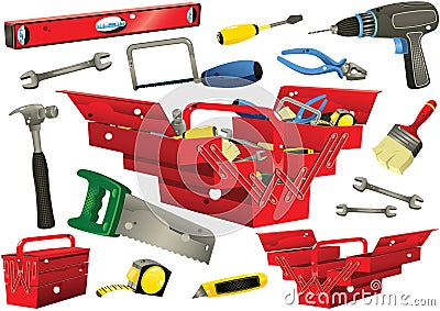 Toolboxes with hand tools Vector Illustration