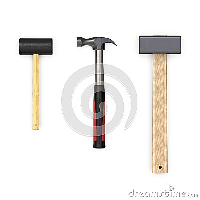 Tooling of hammers of different types. 3d rendering. Stock Photo