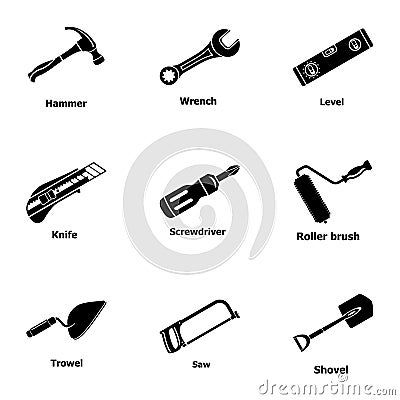 Tooling icons set, simple style Vector Illustration