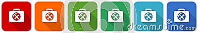 Toolkit icon set, flat design vector illustration in 6 colors options for webdesign and mobile applications Vector Illustration
