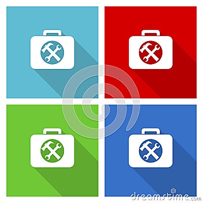 Toolkit icon set, flat design vector illustration in eps 10 for webdesign and mobile applications in four color options Vector Illustration