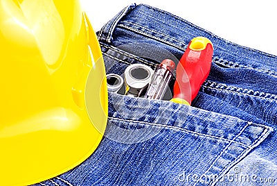 Toolkit in a pocket Stock Photo