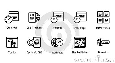 toolkit site publisher dynamic DNS cron jobs scheduled tracking error page icon collection set vector graphic Vector Illustration