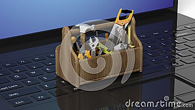 Toolkit with various tools on laptops Stock Photo