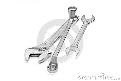 Adjustable spanner and wrench isolated on white background Stock Photo