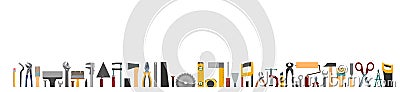 Tools background vector. Isolated on white. Instruments of a carpenter, joiner, locksmith, handyman. Flat style. Set. Horizontally Vector Illustration