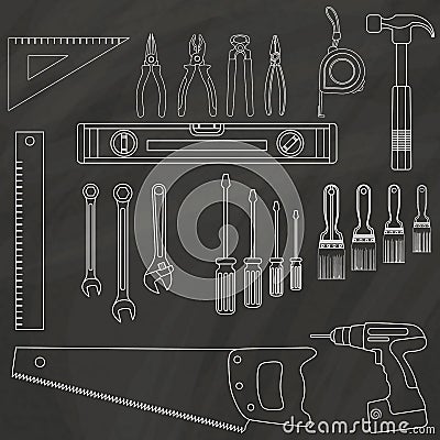 Tools on black Vector Illustration