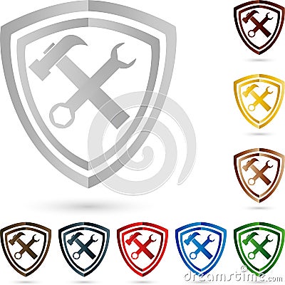 Tools coat of arms, collection, locksmith and mechanic logo Stock Photo