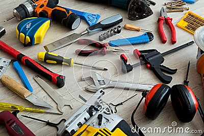 Tools and component kit Stock Photo