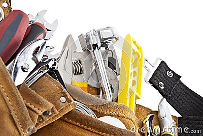 Tools on construction belt Stock Photo