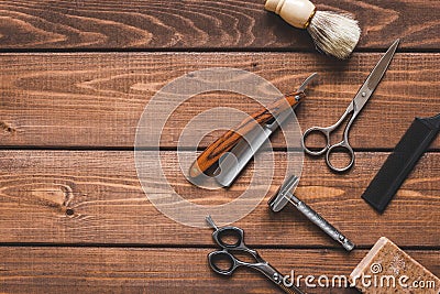 Tools for cutting beard barbershop top view Stock Photo