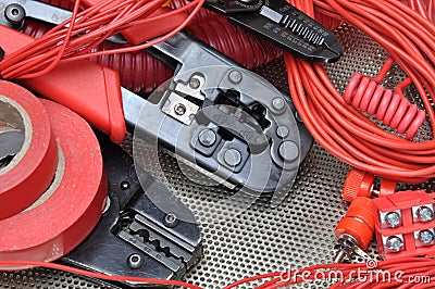 Tools for electricians crimpers and accessories Stock Photo