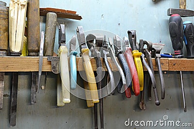 Tools, equipment, chisel, carpentry workshop, carpenter Editorial Stock Photo
