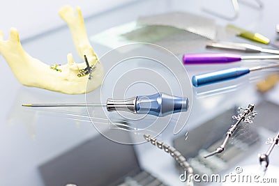 Tools and equipment for orthopedic and surgical reconstruction of the skull Stock Photo