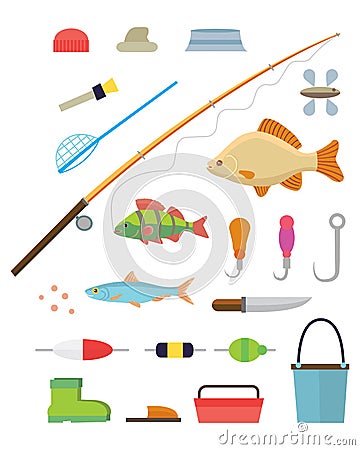 Tools for fishing icons set on white background vector illustration Vector Illustration