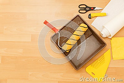 Tools for gluing wallpapers Stock Photo