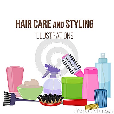 Tools and hair care products Vector Illustration