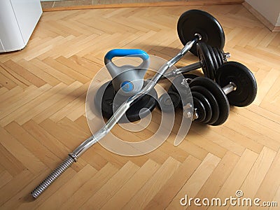 Tools for home bodybuilding - kettle bells Stock Photo