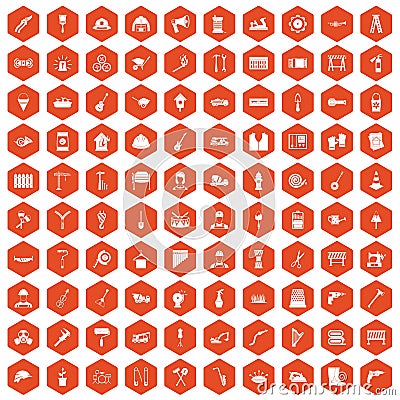 100 tools icons hexagon orange Vector Illustration