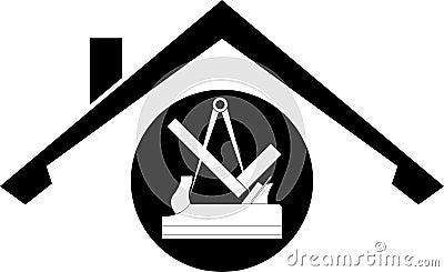 Tools and roof, carpenter logo, carpenter tools, carpenter logo, roofer logo Stock Photo