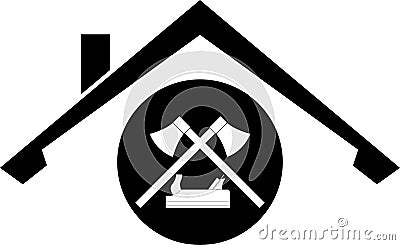 Tools and roof, carpenter logo, carpenter tools, carpenter logo, roofer logo Stock Photo