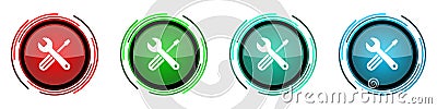 Tools round glossy vector icons, set of buttons for webdesign, internet and mobile phone applications in four colors options Vector Illustration