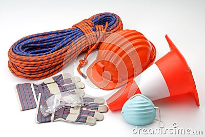 Helmet and tools safety constructions Stock Photo