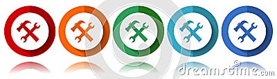 Tools, service vector icons, flat icon set for logo design, webdesign and mobile applications, colorful web button collection in Vector Illustration