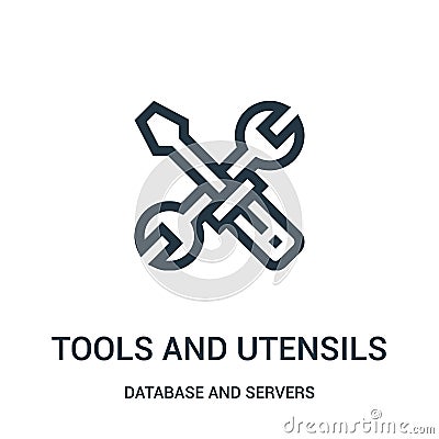 tools and utensils icon vector from database and servers collection. Thin line tools and utensils outline icon vector illustration Vector Illustration