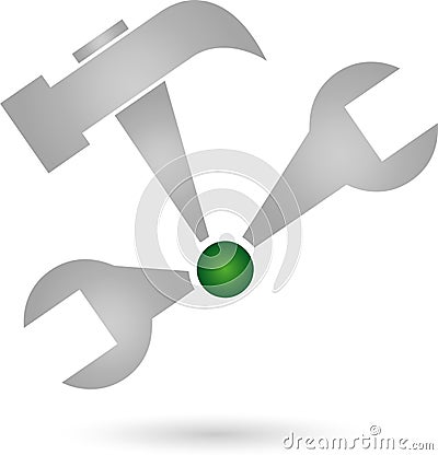 Tools, wrench, hammer, locksmith logo Stock Photo