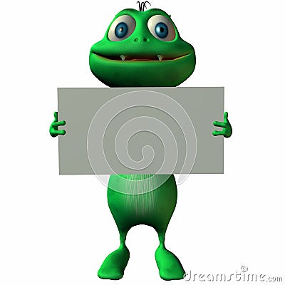 Toon Alien with Sign Stock Photo