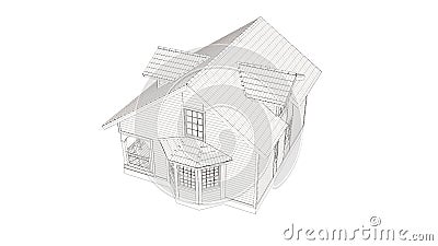 Toon style image of modern frame house. 3D illustration of modern house. Cartoon Illustration