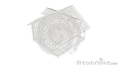 Toon style image of modern frame house. 3D illustration of modern house. Cartoon Illustration