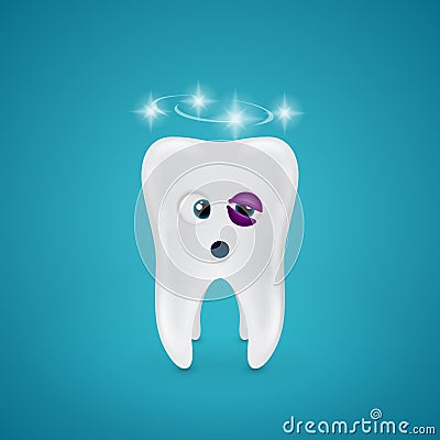 Tooth with a black eye and dizziness Stock Photo