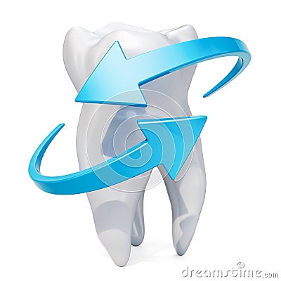 Tooth with blue arrows. Teeth protection concept, 3D rendering Stock Photo