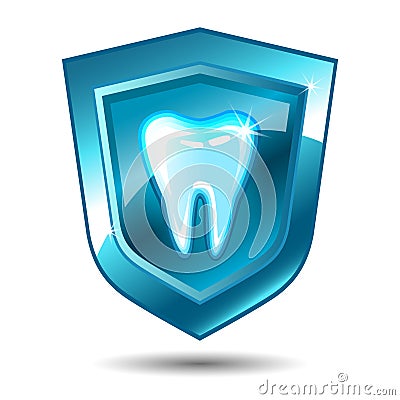 Tooth on a blue shield Vector Illustration