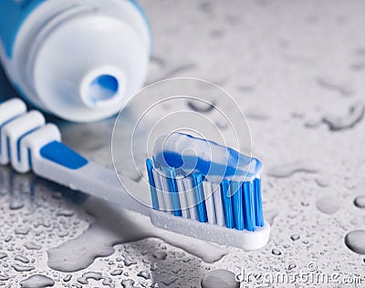 Tooth brush and paste Stock Photo