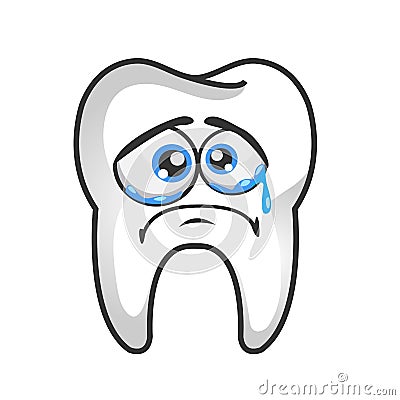 Tooth cartoon crying face isolated on white background. Vector Illustration