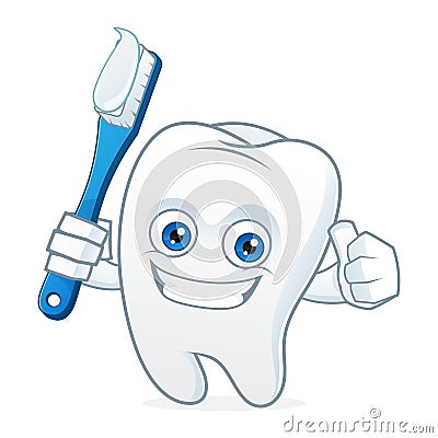 Tooth cartoon mascot brushing teeth Vector Illustration