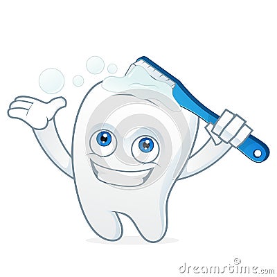 Tooth cartoon mascot brushing teeth Vector Illustration