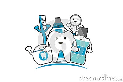 Happy family of healthy teeth and friend, dental care concept Vector Illustration