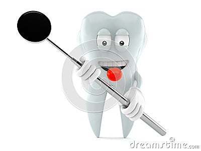 Tooth character holding dental mirror Stock Photo