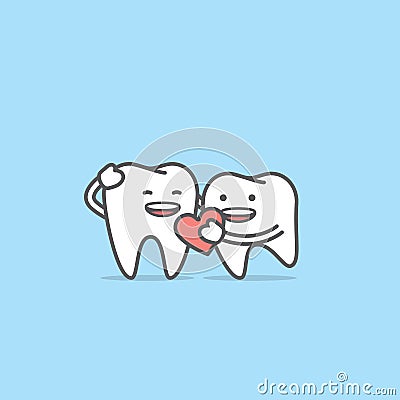 Tooth character love illustration vector on blue background. Den Vector Illustration