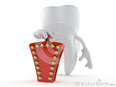 Tooth character pushing quiz button Stock Photo