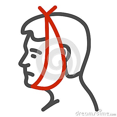 Tooth and cheek hurts line icon, disease concept, Toothache sign on white background, human head in bandage with Vector Illustration