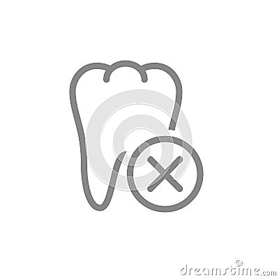 Tooth with cross checkmark line icon. Diseased internal organ symbol Vector Illustration