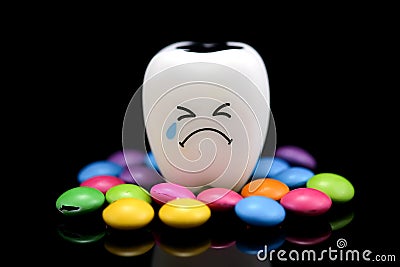 Tooth decay is crying with emotions sugar coated Stock Photo