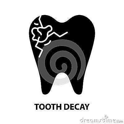 tooth decay icon, black vector sign with editable strokes, concept illustration Cartoon Illustration