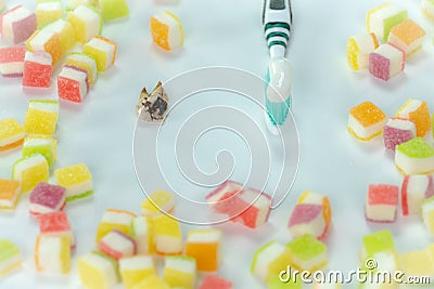 Tooth decay in the pile of desserts Stock Photo