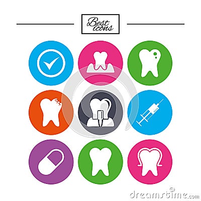 Tooth, dental care icons. Stomatology signs. Vector Illustration